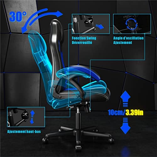 Chaise de Jeu Ergonomique Play Haha en Cuir Bleu – Chaise de Bureau Pivotante