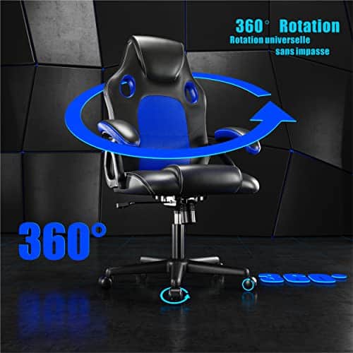 Chaise de Jeu Ergonomique Play Haha en Cuir Bleu – Chaise de Bureau Pivotante