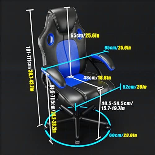 Chaise de Jeu Ergonomique Play Haha en Cuir Bleu – Chaise de Bureau Pivotante