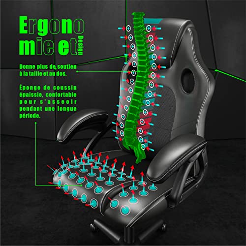 Chaise de Jeu Ergonomique Play haha en Cuir Noir pour Bureau