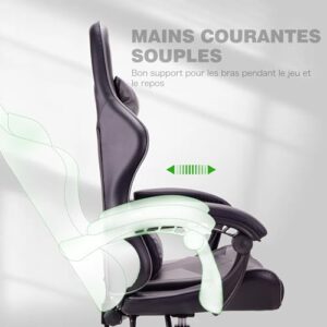 Chaise de Jeu Ergonomique T-THREE en Cuir avec Soutien Lombaire et Appui-tête