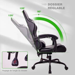 Chaise de Jeu Ergonomique T-THREE en Cuir avec Soutien Lombaire et Appui-tête