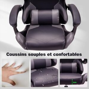 Chaise de Jeu Ergonomique T-THREE en Cuir avec Soutien Lombaire et Appui-tête