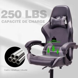 Chaise de Jeu Ergonomique T-THREE en Cuir avec Soutien Lombaire et Appui-tête