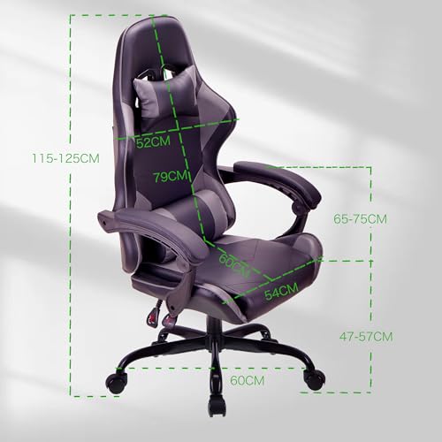 Chaise de Jeu Ergonomique T-THREE en Cuir avec Soutien Lombaire et Appui-tête