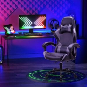 Chaise de Jeu Ergonomique T-THREE en Cuir avec Soutien Lombaire et Appui-tête