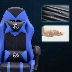Chaise de Jeu Ergonomique en Cuir Bleu avec Repose-Pieds