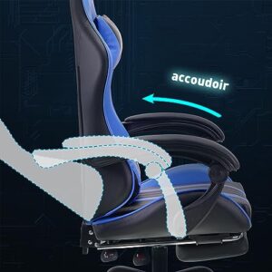 Chaise de Jeu Ergonomique en Cuir Bleu avec Repose-Pieds