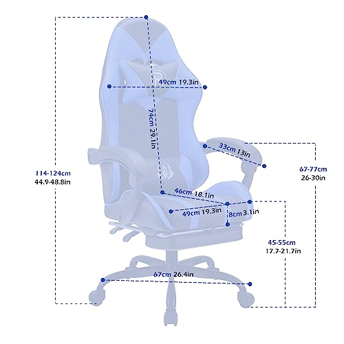 Chaise de Jeu Ergonomique en Cuir Bleu avec Repose-Pieds