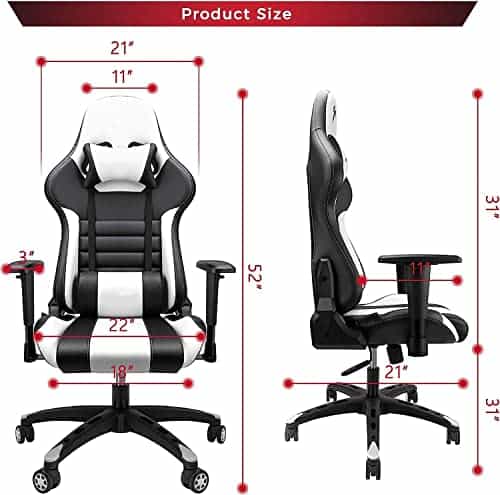 Chaise de Jeu Ergonomique pour Adultes, Inclinable 180° avec Accoudoirs