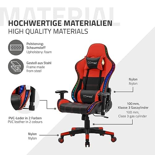 Chaise de Jeu RGB ML-Design avec Haut-Parleurs Bluetooth et Ergonomie Rouge