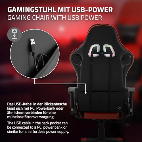 Chaise de Jeu RGB ML-Design avec Haut-Parleurs Bluetooth et Ergonomie Rouge