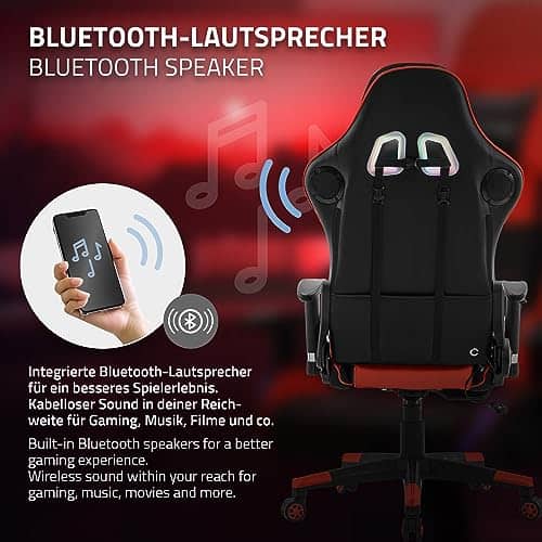 Chaise de Jeu RGB ML-Design avec Haut-Parleurs Bluetooth et Ergonomie Rouge