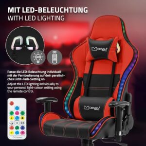 Chaise de Jeu RGB ML-Design avec Haut-Parleurs Bluetooth et Ergonomie Rouge