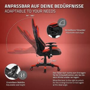 Chaise de Jeu RGB ML-Design avec Haut-Parleurs Bluetooth et Ergonomie Rouge