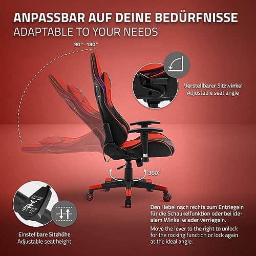 Chaise de Jeu RGB ML-Design avec Haut-Parleurs Bluetooth et Ergonomie Rouge