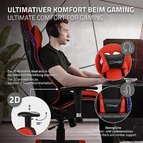 Chaise de Jeu RGB ML-Design avec Haut-Parleurs Bluetooth et Ergonomie Rouge