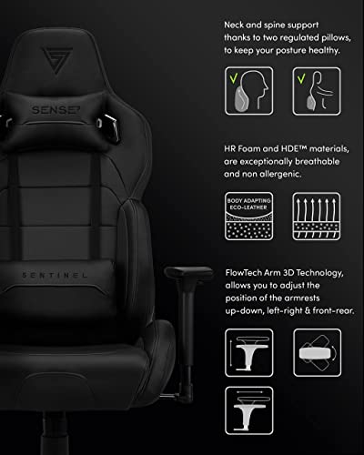 Chaise de Jeu SENSE7 Sentinel Ergonomique, Cuir PU, 150 kg, Noir