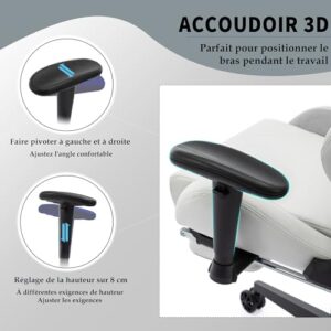 Chaise de Jeu STARUZI en Cuir Blanc avec Repose-Pieds et Accoudoirs réglables