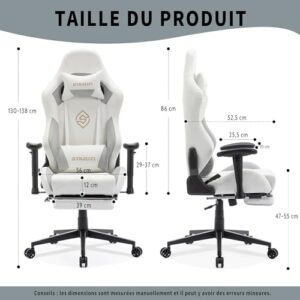 Chaise de Jeu STARUZI en Cuir Blanc avec Repose-Pieds et Accoudoirs réglables