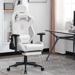 Chaise de Jeu STARUZI en Cuir Blanc avec Repose-Pieds et Accoudoirs réglables