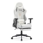 Chaise de Jeu STARUZI en Cuir Blanc avec Repose-Pieds et Accoudoirs réglables