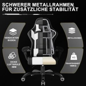 Chaise de bureau ergonomique Airfish avec appui-tête et coussin lombaire, 150 kg