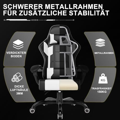 Chaise de bureau ergonomique Airfish avec appui-tête et coussin lombaire, 150 kg