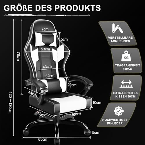 Chaise de bureau ergonomique Airfish avec appui-tête et coussin lombaire, 150 kg