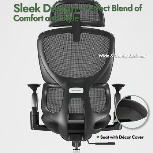 Chaise de bureau ergonomique LarkLeaves avec accoudoirs réglables et soutien lombaire