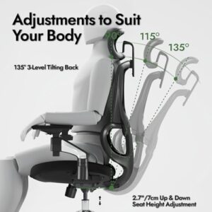 Chaise de bureau ergonomique LarkLeaves avec accoudoirs réglables et soutien lombaire