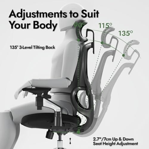 Chaise de bureau ergonomique LarkLeaves avec accoudoirs réglables et soutien lombaire