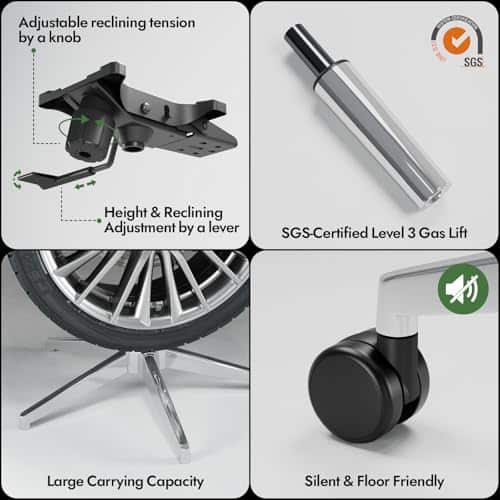 Chaise de bureau ergonomique LarkLeaves avec accoudoirs réglables et soutien lombaire