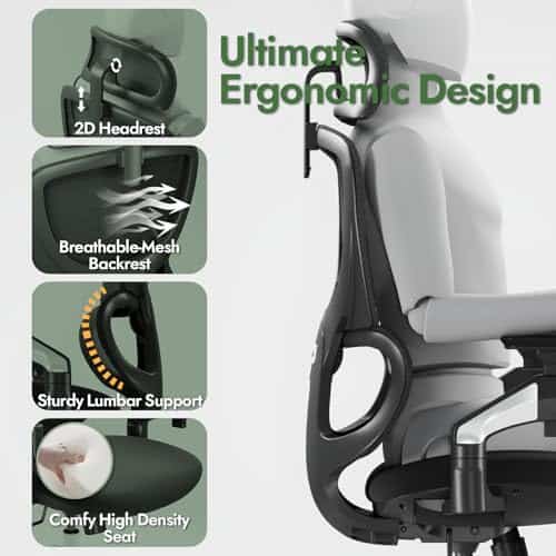 Chaise de bureau ergonomique LarkLeaves avec accoudoirs réglables et soutien lombaire