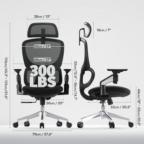 Chaise de bureau ergonomique LarkLeaves avec accoudoirs réglables et soutien lombaire