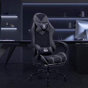 Chaise de bureau ergonomique gris avec repose-pieds pour le gaming et le travail