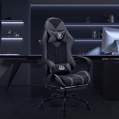Chaise de bureau ergonomique gris avec repose-pieds pour le gaming et le travail