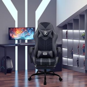 Chaise de bureau ergonomique gris avec repose-pieds pour le gaming et le travail