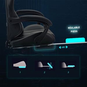 Chaise de bureau ergonomique gris avec repose-pieds pour le gaming et le travail