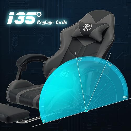 Chaise de bureau ergonomique gris avec repose-pieds pour le gaming et le travail