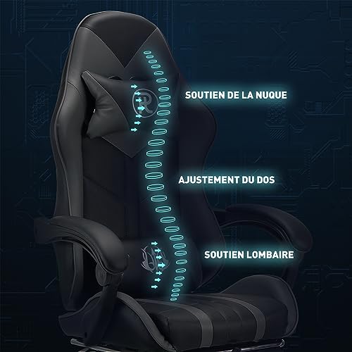 Chaise de bureau ergonomique gris avec repose-pieds pour le gaming et le travail