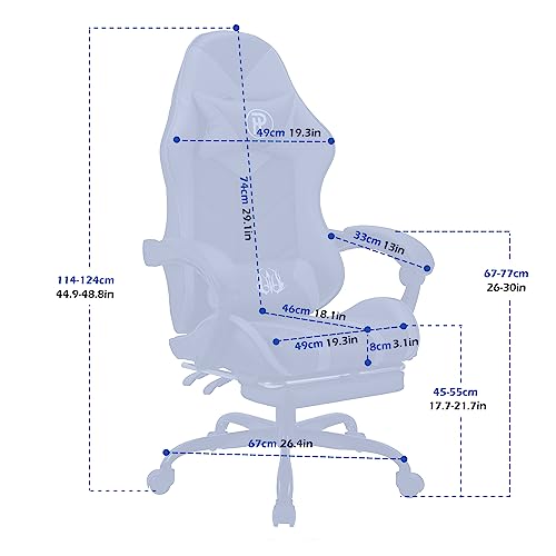 Chaise de bureau ergonomique gris avec repose-pieds pour le gaming et le travail