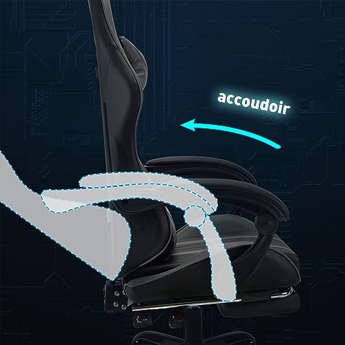 Chaise de bureau ergonomique gris avec repose-pieds pour le gaming et le travail