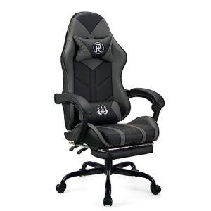 Chaise de bureau ergonomique gris avec repose-pieds pour le gaming et le travail