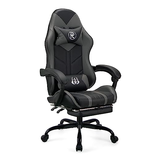Chaise de bureau ergonomique gris avec repose-pieds pour le gaming et le travail