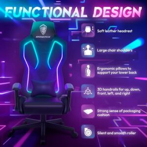 Chaise de gaming Dowinx LED ergonomique avec accoudoirs 4D et soutien lombaire