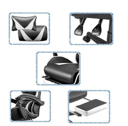 Chaise de gaming Sinlikon ergonomique avec repose-pieds et coussin lombaire (blanc)