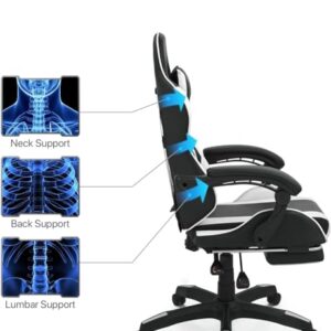Chaise de gaming Sinlikon ergonomique avec repose-pieds et coussin lombaire (blanc)