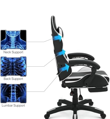 Chaise de gaming Sinlikon ergonomique avec repose-pieds et coussin lombaire (blanc)