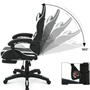Chaise de gaming Sinlikon ergonomique avec repose-pieds et coussin lombaire (blanc)